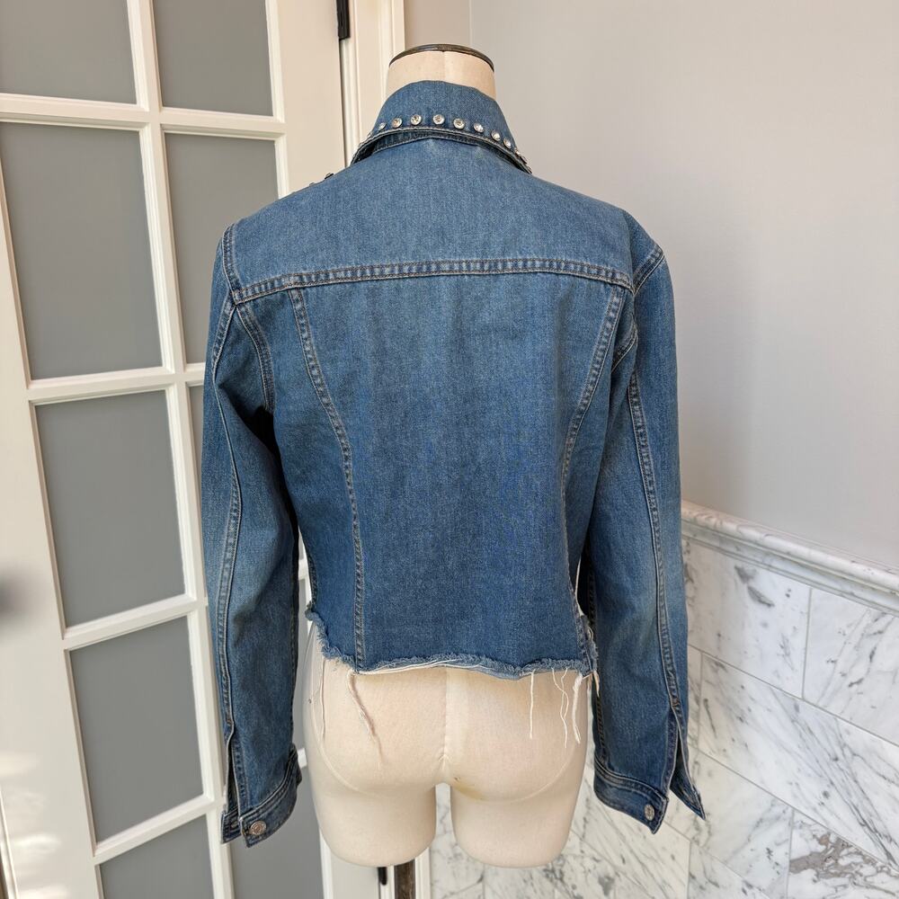 Veronica Beard Cara Cropped Jean Denim Rhinestone Studded Jacket - Picture 5 of 7